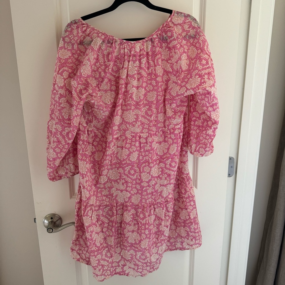 SZ Blockprint Tuckernuck Pink, White, Orange Mini Dress | M - Picture 5 of 6